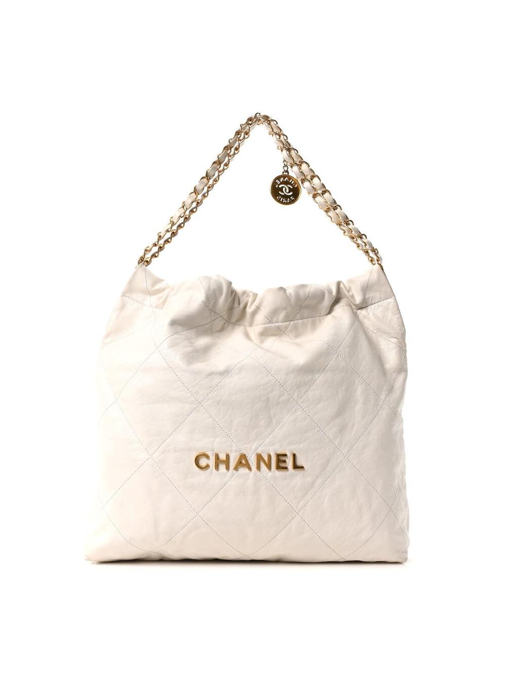 Shiny Calfskin Quilted Chanel 22 White #344862C40B